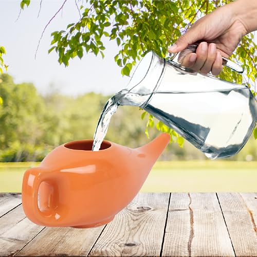 PAXMAX Porcelain Ceramic Neti Pot for Sinus, Jal Neti pots for Nasal Cleansing, Nose congestion and Passages Jala kriya (Orange) - Image 4