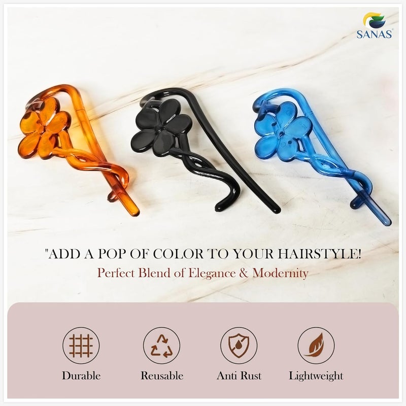Sanas Flower Hair Clip 4Pcs Self Lock Banana Fancy Hair Accessories For Women Banana Hair Clips Korean Acrylic Hair Clips Twisted Hair Clips French Clips 4Pcs - Image 5