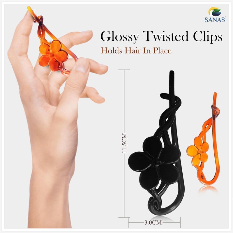 Sanas Flower Hair Clip 4Pcs Self Lock Banana Fancy Hair Accessories For Women Banana Hair Clips Korean Acrylic Hair Clips Twisted Hair Clips French Clips 4Pcs - Image 2