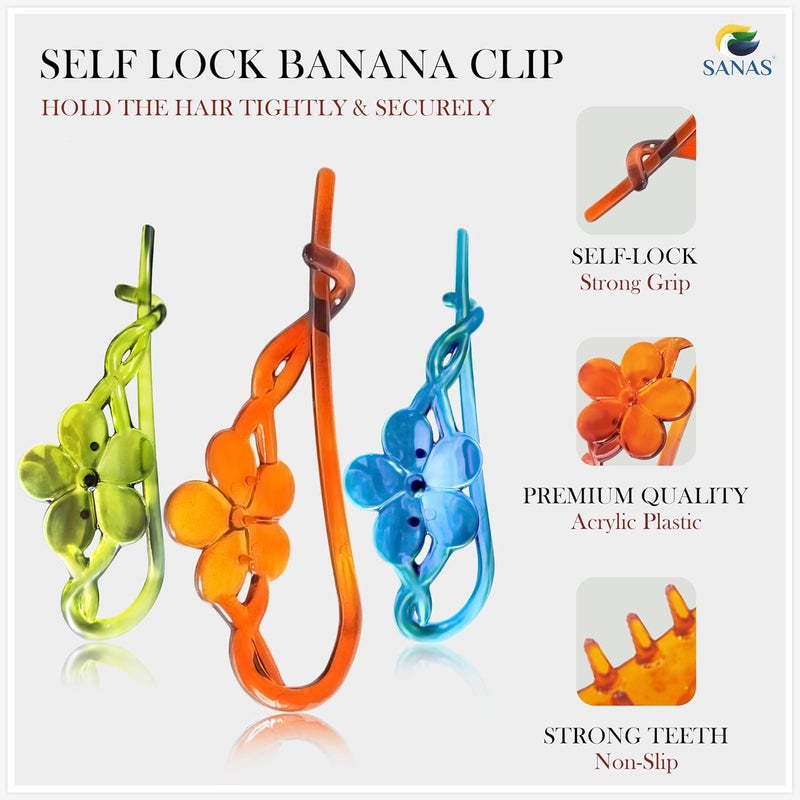 Sanas Flower Hair Clip 4Pcs Self Lock Banana Fancy Hair Accessories For Women Banana Hair Clips Korean Acrylic Hair Clips Twisted Hair Clips French Clips 4Pcs - Image 3