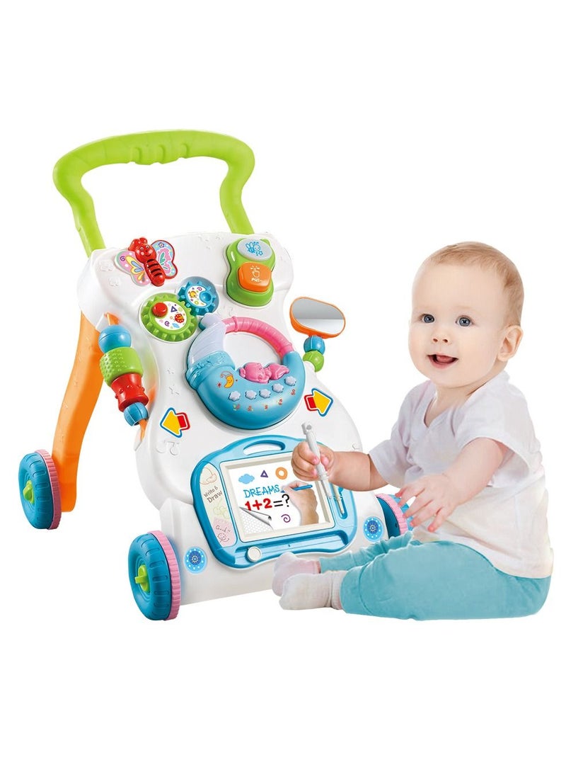 HUNGER Sit-to-Stand Learning Walker Tenlso Baby Walking Toys,Push Pull Toys - Adjust Speed, Non-Slip, Prevention O-Leg With Music,Mirror,Book  - Image 1