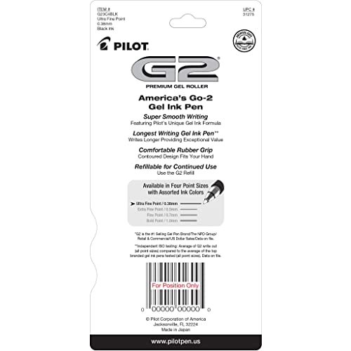 Pilot, G2 Premium Gel Roller Pens, Ultra Fine Point Gel Pens 0.38 mm, Pack of 4, Black - Image 2