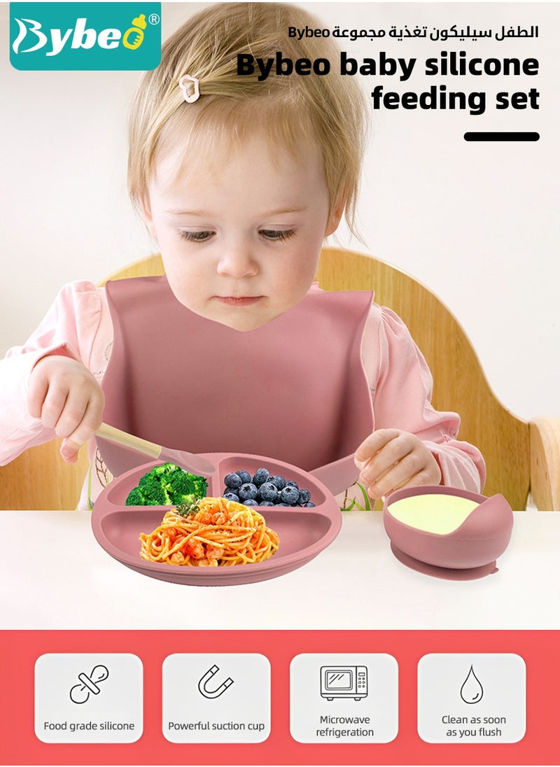 Bybeo 10 Pcs Baby Feeding Set,Silicone Tableware,Infant Feeding Supplies,Led Weaning Set for Newborns,Baby Self Eating Utensils Set,BPA Free,Pink  - Image 2
