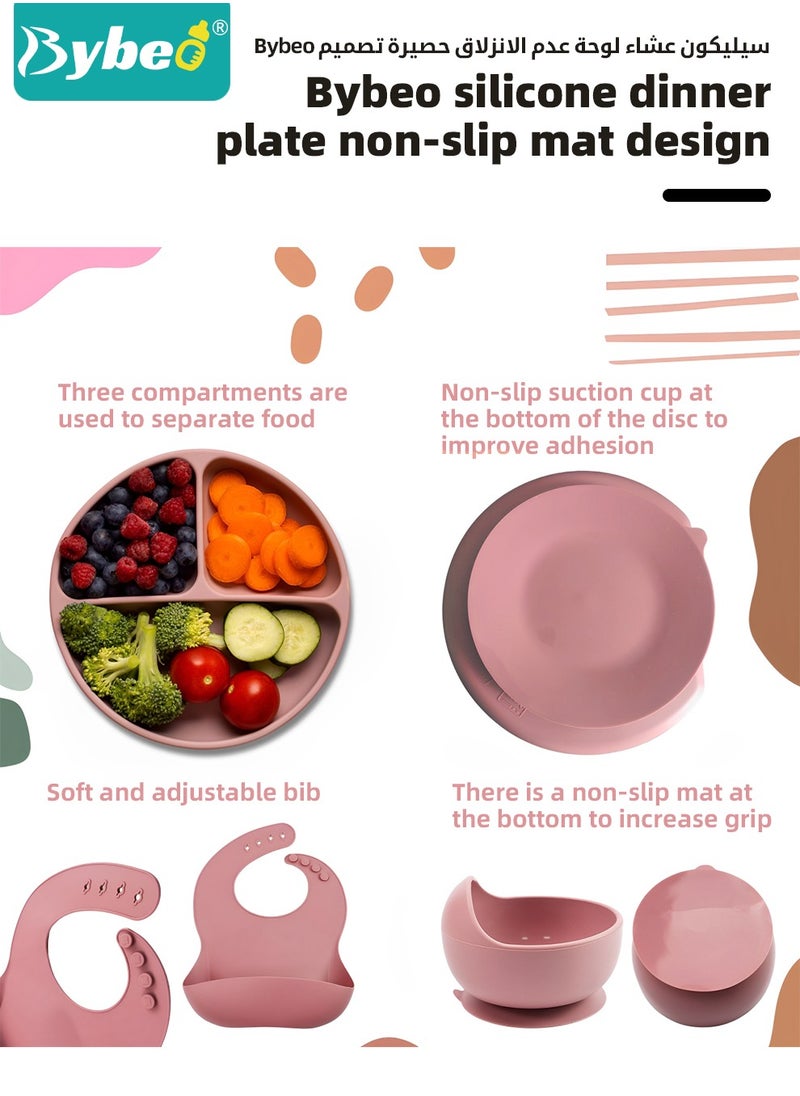 Bybeo 10 Pcs Baby Feeding Set,Silicone Tableware,Infant Feeding Supplies,Led Weaning Set for Newborns,Baby Self Eating Utensils Set,BPA Free,Pink  - Image 4