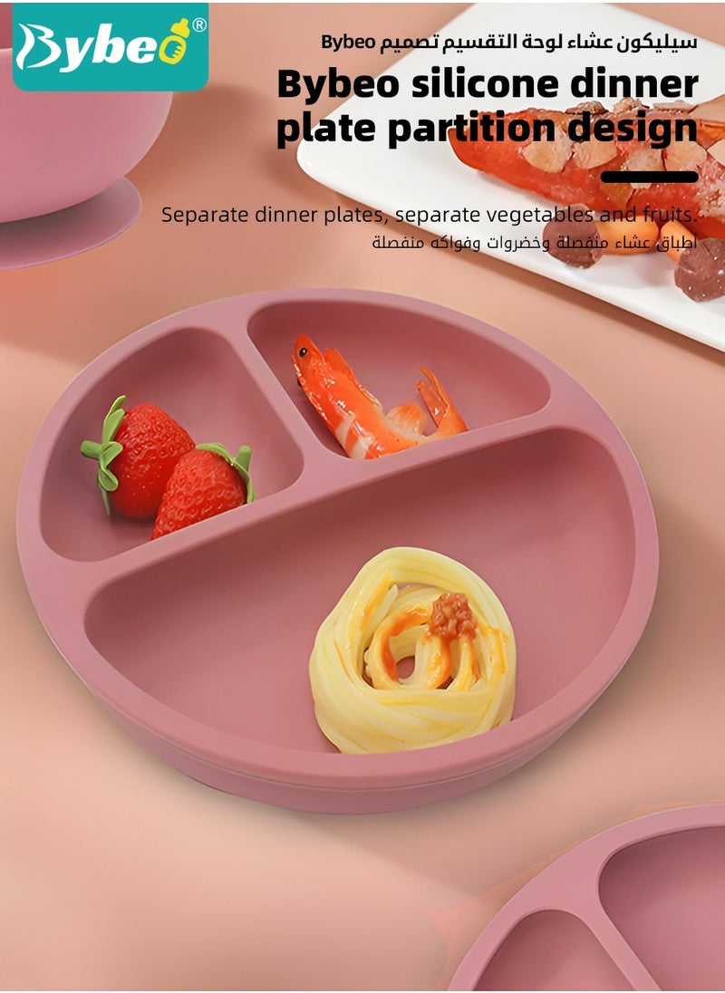 Bybeo - 10 Pcs Baby Feeding Set,Silicone Tableware,Infant Feeding Supplies,Led Weaning Set for Newborns,Baby Self Eating Utensils Set,BPA Free,Pink - Image 1