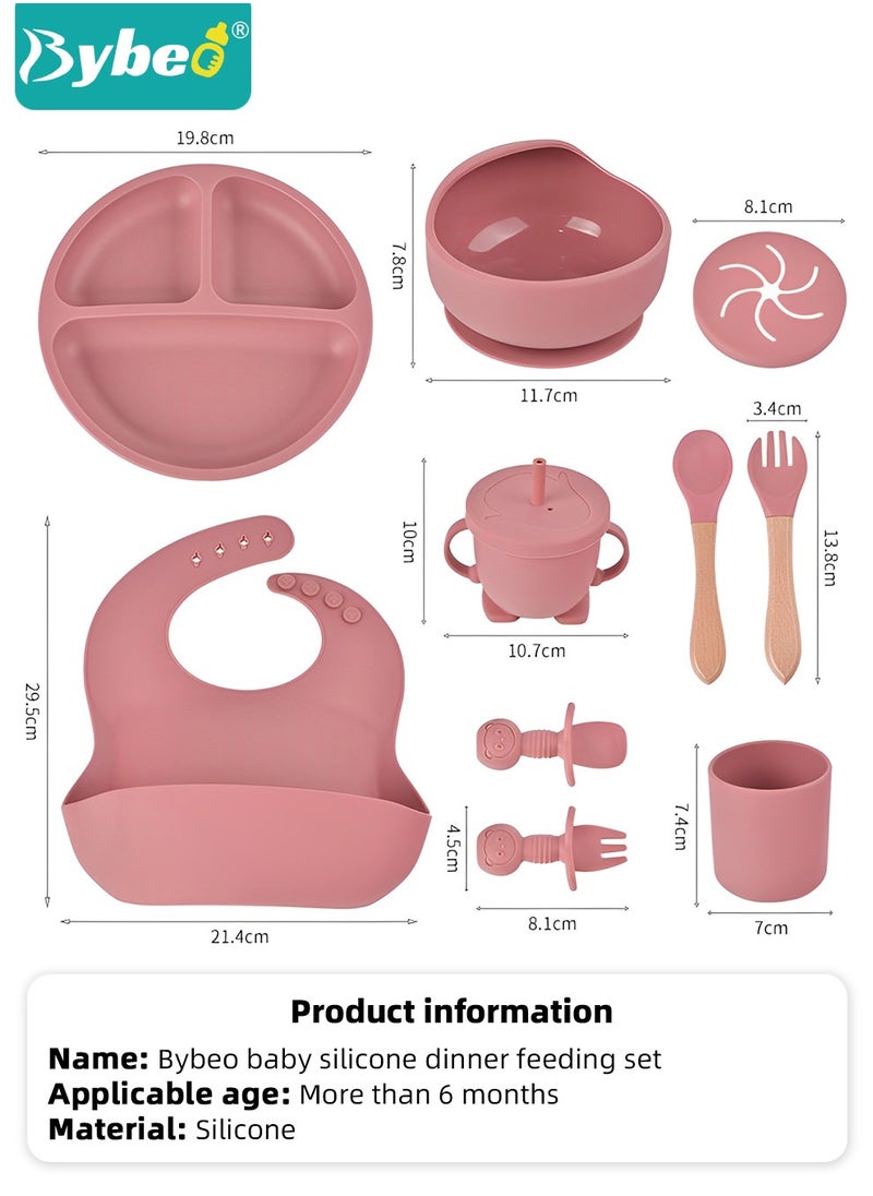 Bybeo - 10 Pcs Baby Feeding Set,Silicone Tableware,Infant Feeding Supplies,Led Weaning Set for Newborns,Baby Self Eating Utensils Set,BPA Free,Pink - Image 1