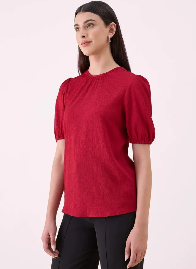 Salt Attire  SALT ATTIRE Maroon Crepe Top with Puff Sleeves for Women | Best Price UAE