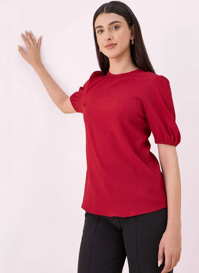 Salt Attire  SALT ATTIRE Maroon Crepe Top with Puff Sleeves for Women | Best Price UAE