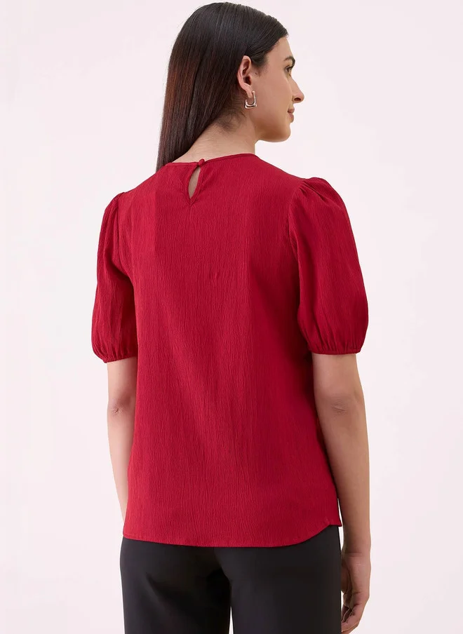 Salt Attire  SALT ATTIRE Maroon Crepe Top with Puff Sleeves for Women | Best Price UAE