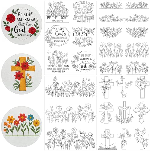 CRASHOT Water Soluble Stabilizer for Embroidery - Bible Flower Stick & Stitch Embroidery Paper Wash Away, Wildflower Cross Embroider Patterns for Jean Bag Tshirt, Hand Sewing DIY Crafts(4 Sheet) - Image 1