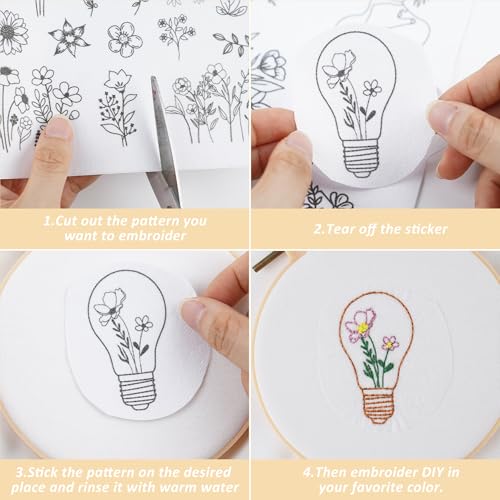 CRASHOT Water Soluble Stabilizer for Embroidery - Bible Flower Stick & Stitch Embroidery Paper Wash Away, Wildflower Cross Embroider Patterns for Jean Bag Tshirt, Hand Sewing DIY Crafts(4 Sheet) - Image 3