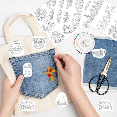 CRASHOT Water Soluble Stabilizer for Embroidery - Bible Flower Stick & Stitch Embroidery Paper Wash Away, Wildflower Cross Embroider Patterns for Jean Bag Tshirt, Hand Sewing DIY Crafts(4 Sheet) - Image 5
