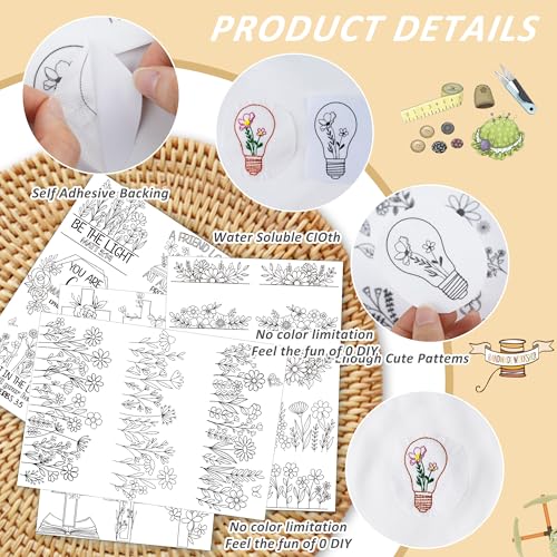CRASHOT Water Soluble Stabilizer for Embroidery - Bible Flower Stick & Stitch Embroidery Paper Wash Away, Wildflower Cross Embroider Patterns for Jean Bag Tshirt, Hand Sewing DIY Crafts(4 Sheet) - Image 4