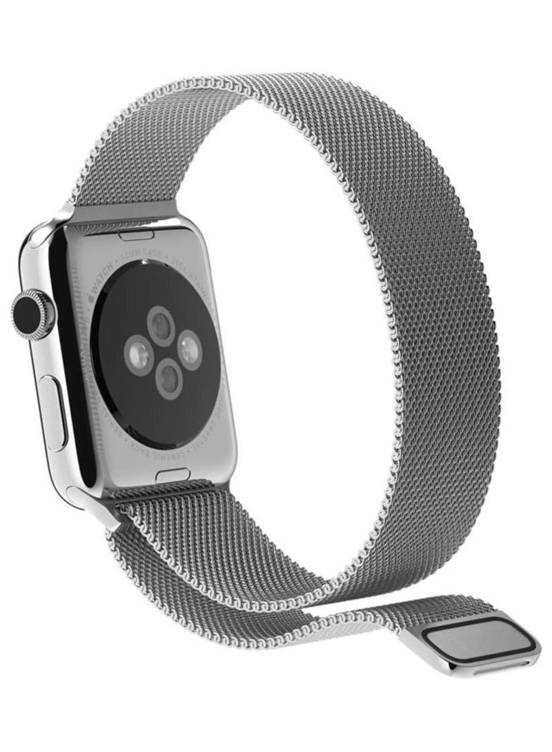 جي تيك سوار بديل لساعة أبل 38 ملم و 40 ملم سيريز 1 2 3 4 5 6 SE ، قفل مغناطيسي فريد من نوعه سوار من الفولاذ المقاوم للصدأ حلقة ميلانيز فضة - Image 2