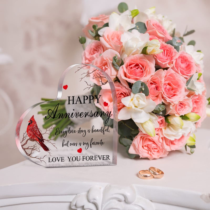 Yulejo Happy Anniversary Cardinal Gift for Women Anniversary Wedding Gifts Acrylic Valentines Day Gifts for Her Him Couple Wife Husband Girlfriend Boyfriend(Delicate Style) - Image 3