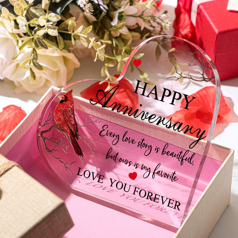 Yulejo Happy Anniversary Cardinal Gift for Women Anniversary Wedding Gifts Acrylic Valentines Day Gifts for Her Him Couple Wife Husband Girlfriend Boyfriend(Delicate Style) - Image 5