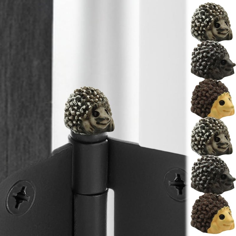 Wallertree Mini Hedgehog Hinge Topper Animals Set of 6 - Magnetic Hinge Head Home Decoration - Door Hinge Heads Decorative Topper Miniature - Image 1