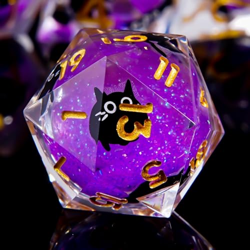 FTNNGIME Cat Liquid Core DND Dice Set 7 Pcs Sharp Edge Resin Polyhedralsuitable for Dungeons and Dragons Roleplaying Games Purple - Image 1