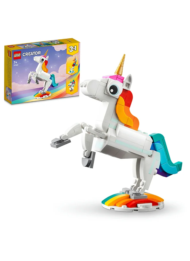 LEGO Creator Magical Unicorn 31140 Building Toy Set; Features Unicorn, Seahorse and Peacock Models; Mythical Creatures for Kids Aged 7+ Who Love Building and Imaginative Play (145 Pieces)