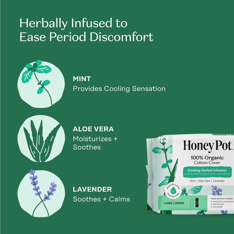 The Honey Pot Company - Herbal Long Panty Liners for Women - Infused w/Essential Oils for Cooling Effect & Organic Cotton Cover - Feminine Care - 30 ct - Image 3