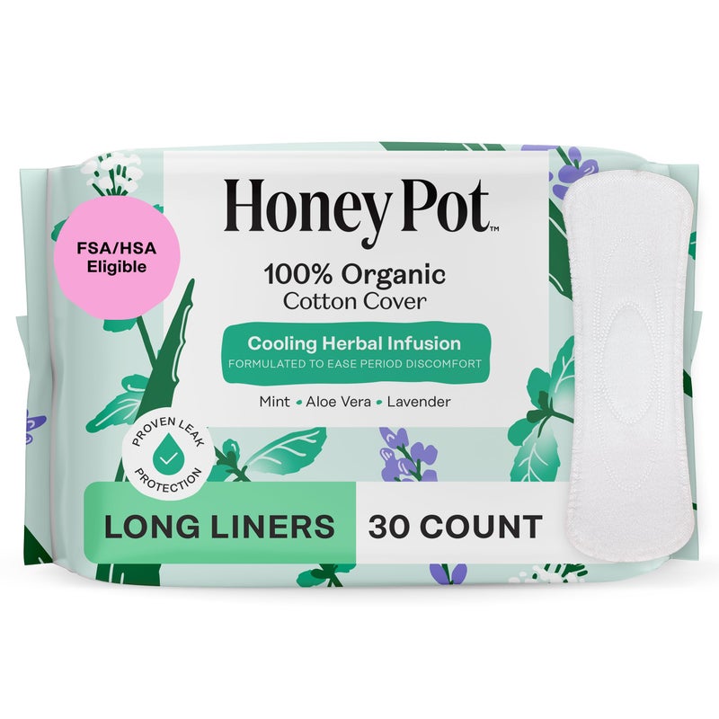 The Honey Pot Company - Herbal Long Panty Liners for Women - Infused w/Essential Oils for Cooling Effect & Organic Cotton Cover - Feminine Care - 30 ct - Image 1