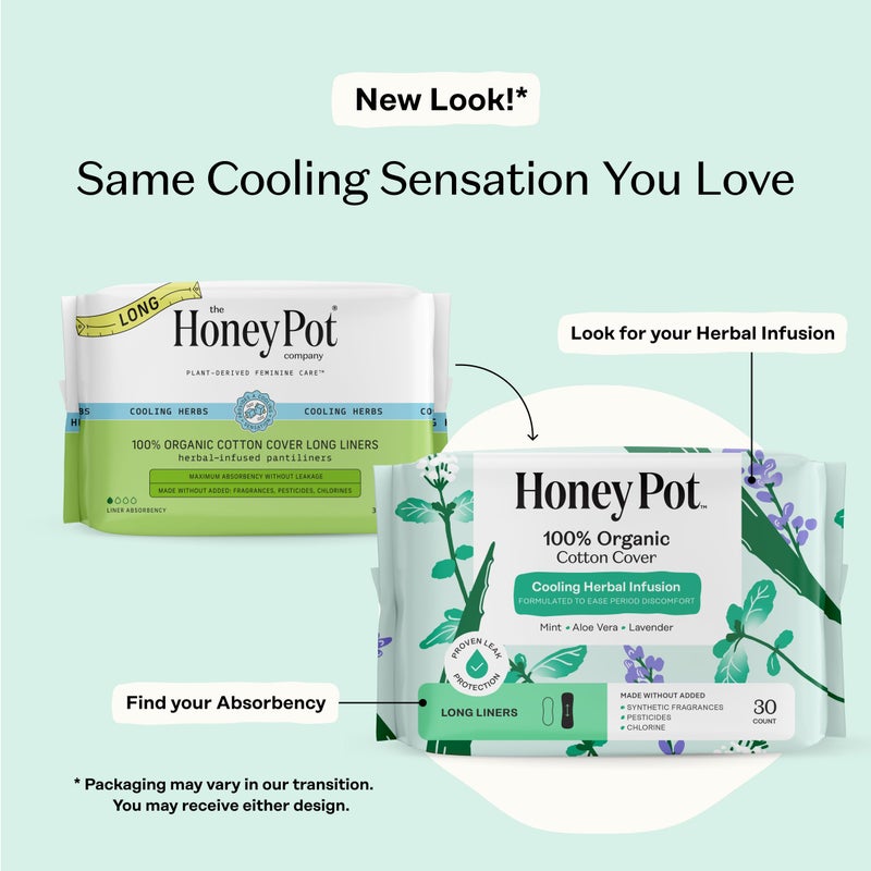 The Honey Pot Company - Herbal Long Panty Liners for Women - Infused w/Essential Oils for Cooling Effect & Organic Cotton Cover - Feminine Care - 30 ct - Image 2