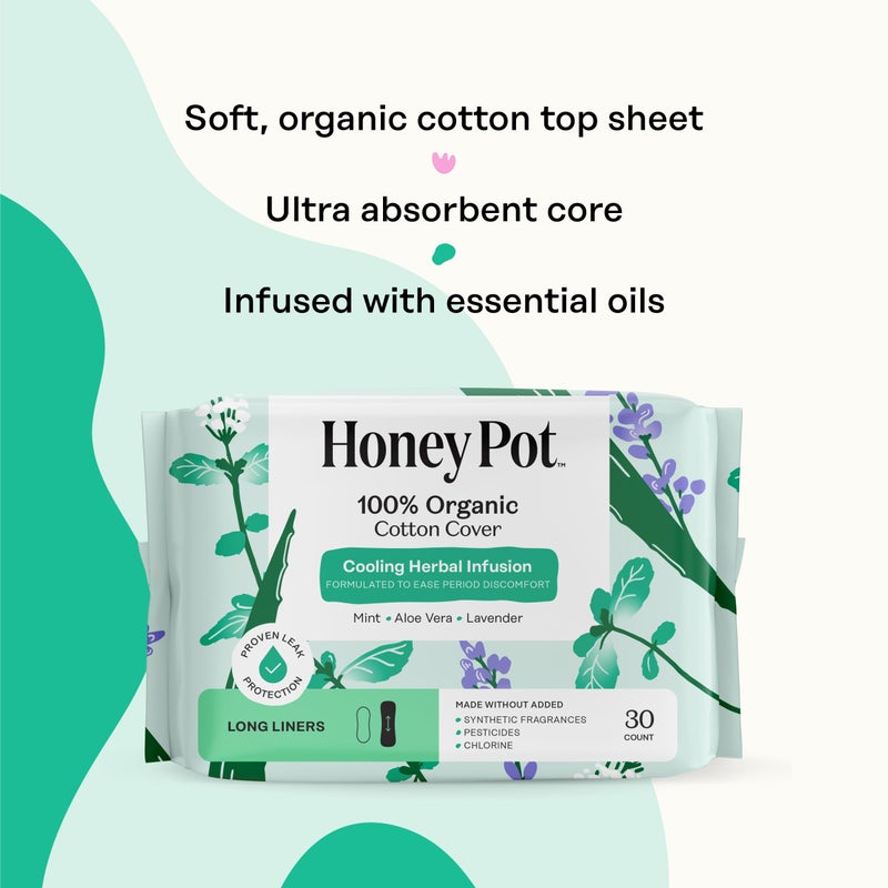 The Honey Pot Company - Herbal Long Panty Liners for Women - Infused w/Essential Oils for Cooling Effect & Organic Cotton Cover - Feminine Care - 30 ct - Image 4