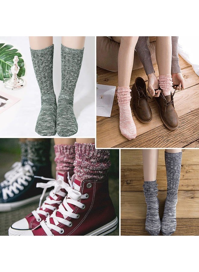 Bienvenu 5 Pairs Womens Teen Girls All Season Lightweight Cable Knit Cotton Socks Candy Color Slouch Boot Socks, Orange, One size - Image 2