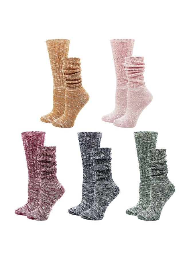 Bienvenu 5 Pairs Womens Teen Girls All Season Lightweight Cable Knit Cotton Socks Candy Color Slouch Boot Socks, Orange, One size - Image 1