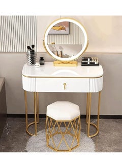 DubaiGallery Makeup Vanity Table Set with Touch Screen Lighted Mirror, 1 Drawers, Cushioned Stool, Makeup Desk Bedroom Girls Dressing Table Furniture  - Image 1