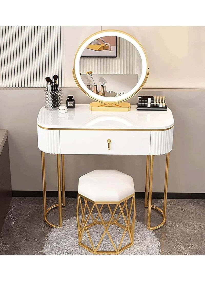DubaiGallery Makeup Vanity Table Set with Touch Screen Lighted Mirror, 1 Drawers, Cushioned Stool, Makeup Desk Bedroom Girls Dressing Table Furniture  - Image 1
