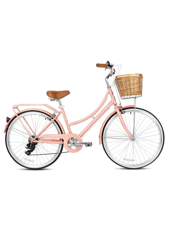 Spartan Platinum Women’s 24” City Bicycle – Stylish Vintage Retro Design, Lightweight Frame, Shimano 1 x 7 Speed Gear System, 24 Inch Wheels, Dual Rim Braking, Basket and Rear Carrier, Urban Bicycle | Blush Pink SP-3125-XS - Image 2