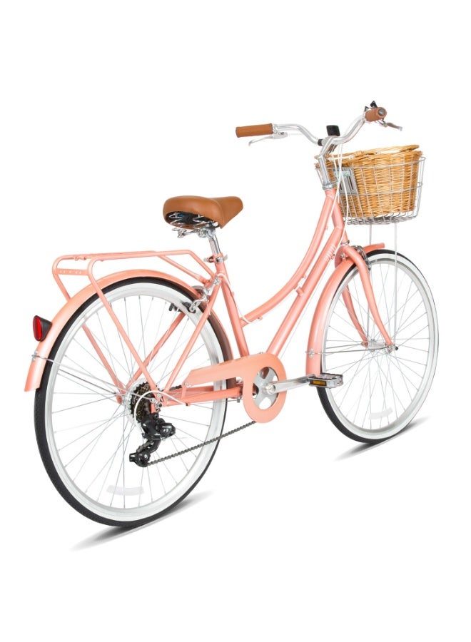 Spartan Platinum Women’s 24” City Bicycle – Stylish Vintage Retro Design, Lightweight Frame, Shimano 1 x 7 Speed Gear System, 24 Inch Wheels, Dual Rim Braking, Basket and Rear Carrier, Urban Bicycle | Blush Pink SP-3125-XS - Image 3