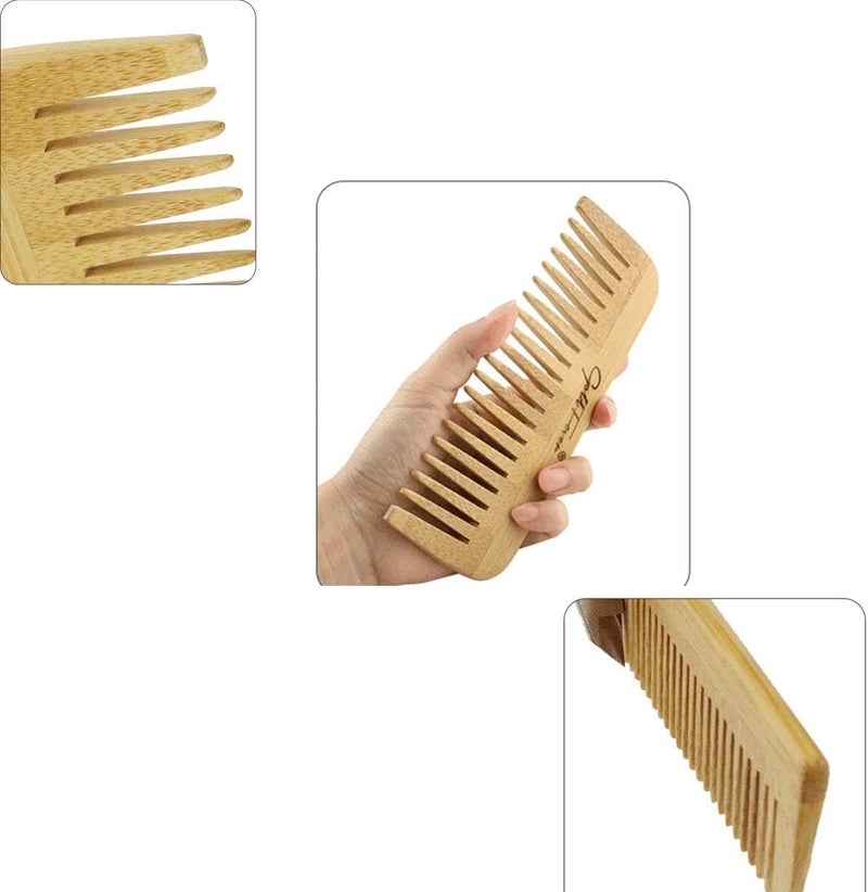 LELE Natural Bamboo Comb Set Wooden Massage Hair Brush with Wide Tooth Comb & Grooming Comb for Women Men and Kids - Reduce Frizz and Massage Scalp - Image 4
