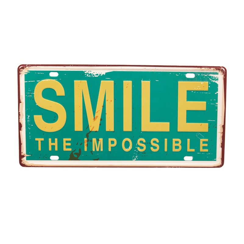 EAZYWAGON Multipurpose Metal Tin Sign License Plate Vanity Gift Smile-The-Impossible Decorative Car Tag, Truck Front Plate or Graphics Wall Art Design Number Plaque for Cafe, Living Room - Image 1