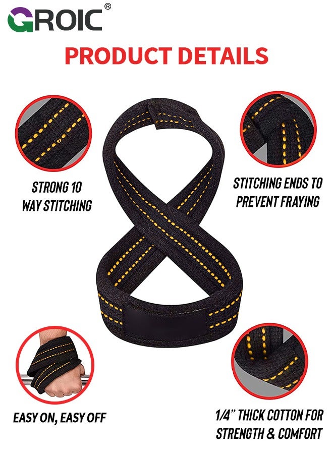 GROIC أشرطة رفع الأثقال الميتة، أشرطة رفع الأثقال على شكل رقم 8، أشرطة رفع الأثقال لتمرين رافعي الأثقال، أشرطة رفع الأثقال المتوسطة، أشرطة رفع الأثقال الميتة المبطنة غير القابلة للانزلاق، أشرطة رفع الأثقال على شكل رقم 8 - Image 3