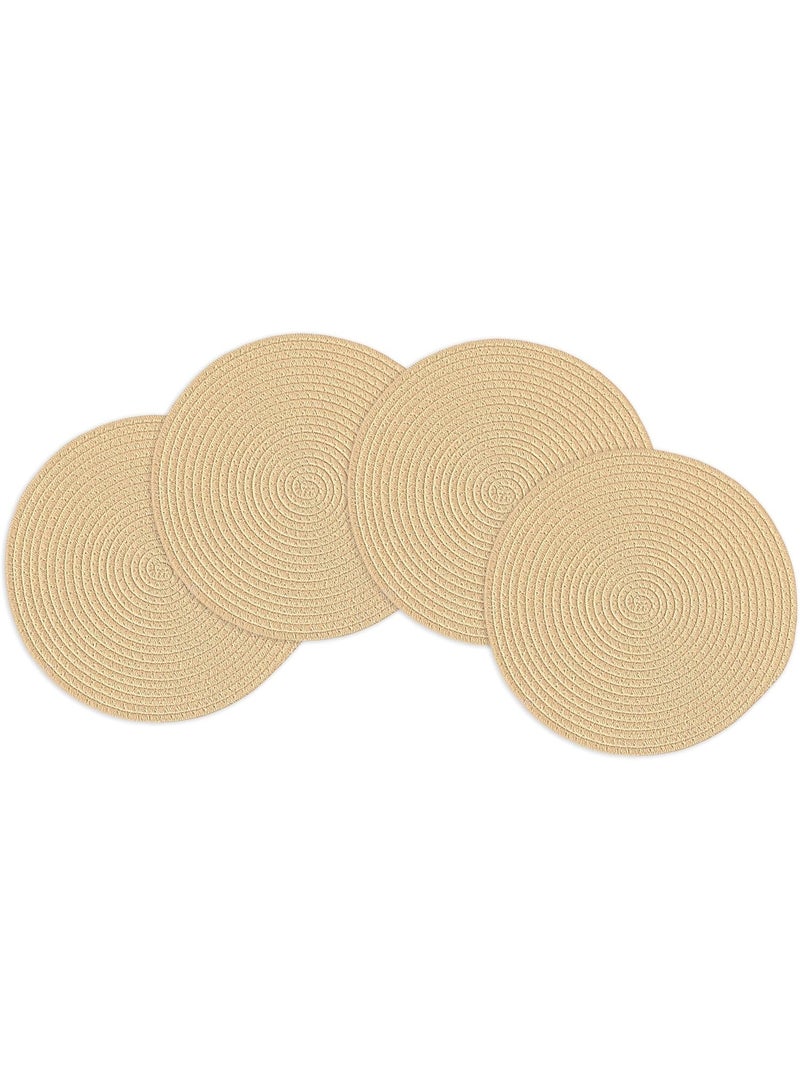 مجموعة مفارش دائرية منسوجة، مفارش طاولة المطبخ مقاس 33 سم لطاولة الطعام، حوامل الأواني الساخنة والمقالي، ديكورات طاولة بوهو لإعداد الطاولة، ملحقات سطح الطاولة، 4 قطع، بيج - Image 1