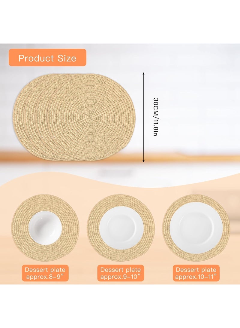 مجموعة مفارش دائرية منسوجة، مفارش طاولة المطبخ مقاس 33 سم لطاولة الطعام، حوامل الأواني الساخنة والمقالي، ديكورات طاولة بوهو لإعداد الطاولة، ملحقات سطح الطاولة، 4 قطع، بيج - Image 4