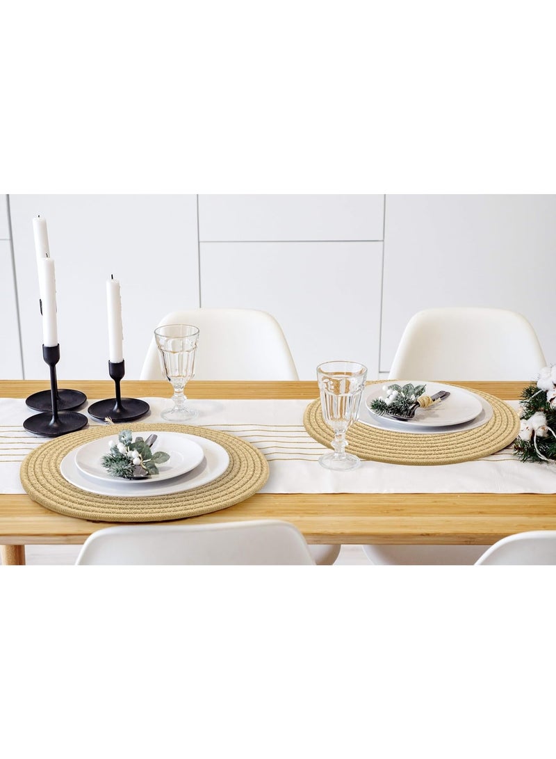 مجموعة مفارش دائرية منسوجة، مفارش طاولة المطبخ مقاس 33 سم لطاولة الطعام، حوامل الأواني الساخنة والمقالي، ديكورات طاولة بوهو لإعداد الطاولة، ملحقات سطح الطاولة، 4 قطع، بيج - Image 2