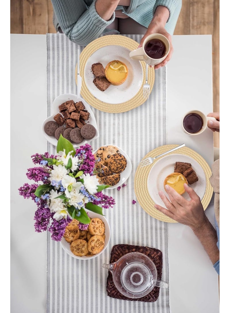 مجموعة مفارش دائرية منسوجة، مفارش طاولة المطبخ مقاس 33 سم لطاولة الطعام، حوامل الأواني الساخنة والمقالي، ديكورات طاولة بوهو لإعداد الطاولة، ملحقات سطح الطاولة، 4 قطع، بيج - Image 5