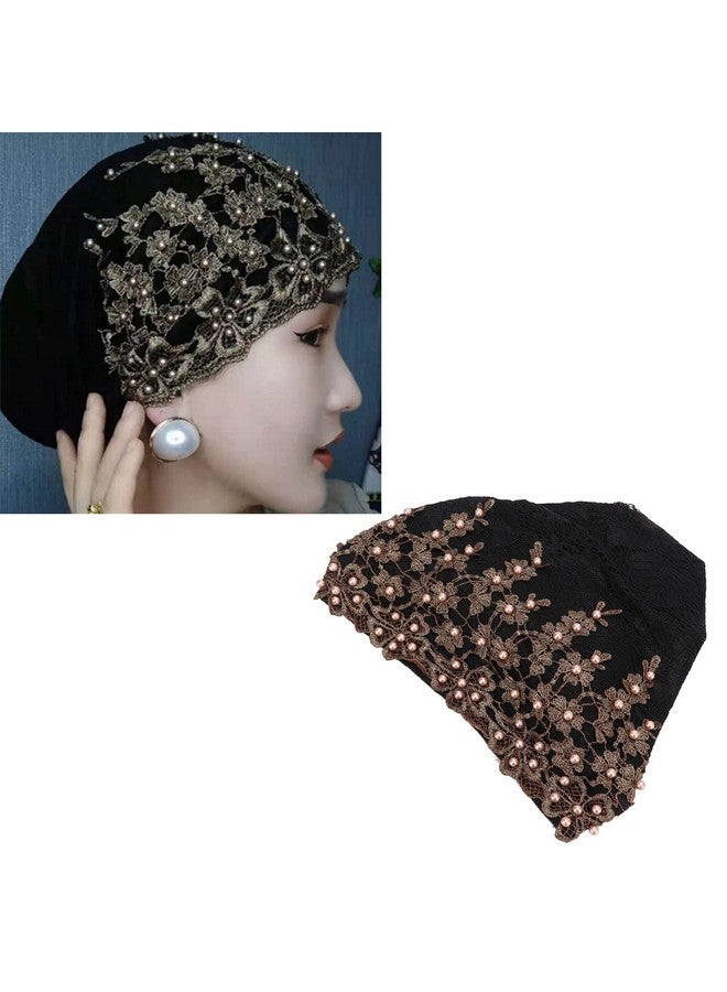 Pilipane Fashion Hijabs For Women Muslim , Vintage Embroidered Muslim Turban Hat Soft Lace Material Beaded Fleece Hair Hat For Women Daily Use And Gift (Black) , Turban Heads Wraps - Image 5