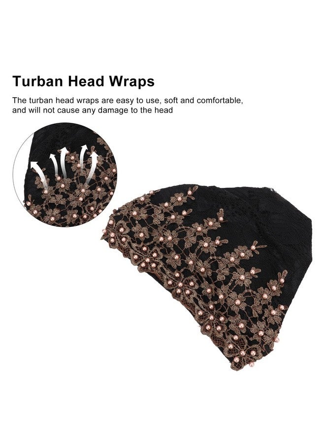 Pilipane Fashion Hijabs For Women Muslim , Vintage Embroidered Muslim Turban Hat Soft Lace Material Beaded Fleece Hair Hat For Women Daily Use And Gift (Black) , Turban Heads Wraps - Image 4