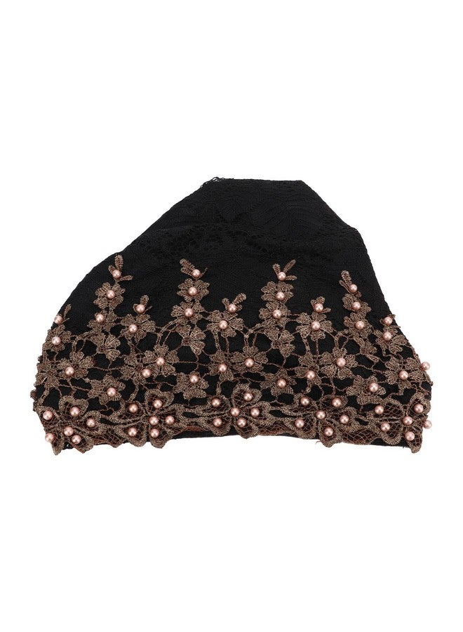 Pilipane Fashion Hijabs For Women Muslim , Vintage Embroidered Muslim Turban Hat Soft Lace Material Beaded Fleece Hair Hat For Women Daily Use And Gift (Black) , Turban Heads Wraps - Image 1