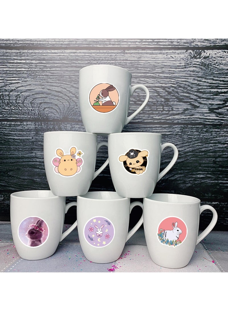 50 Pieces Cute Rabbit Stickers Cartoon Bunny Stickers Waterproof Vinyl Daily Life Rabbit Laptop Sticker Assorted Colorful Rabbit Sticker Pack Party Favors for Kids Teens Water Bottle Phone Case - Image 3