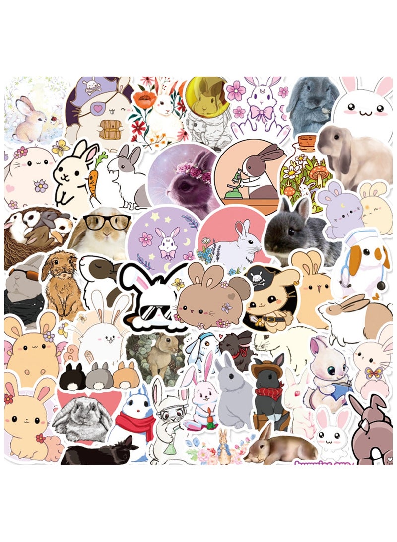50 Pieces Cute Rabbit Stickers Cartoon Bunny Stickers Waterproof Vinyl Daily Life Rabbit Laptop Sticker Assorted Colorful Rabbit Sticker Pack Party Favors for Kids Teens Water Bottle Phone Case - Image 1