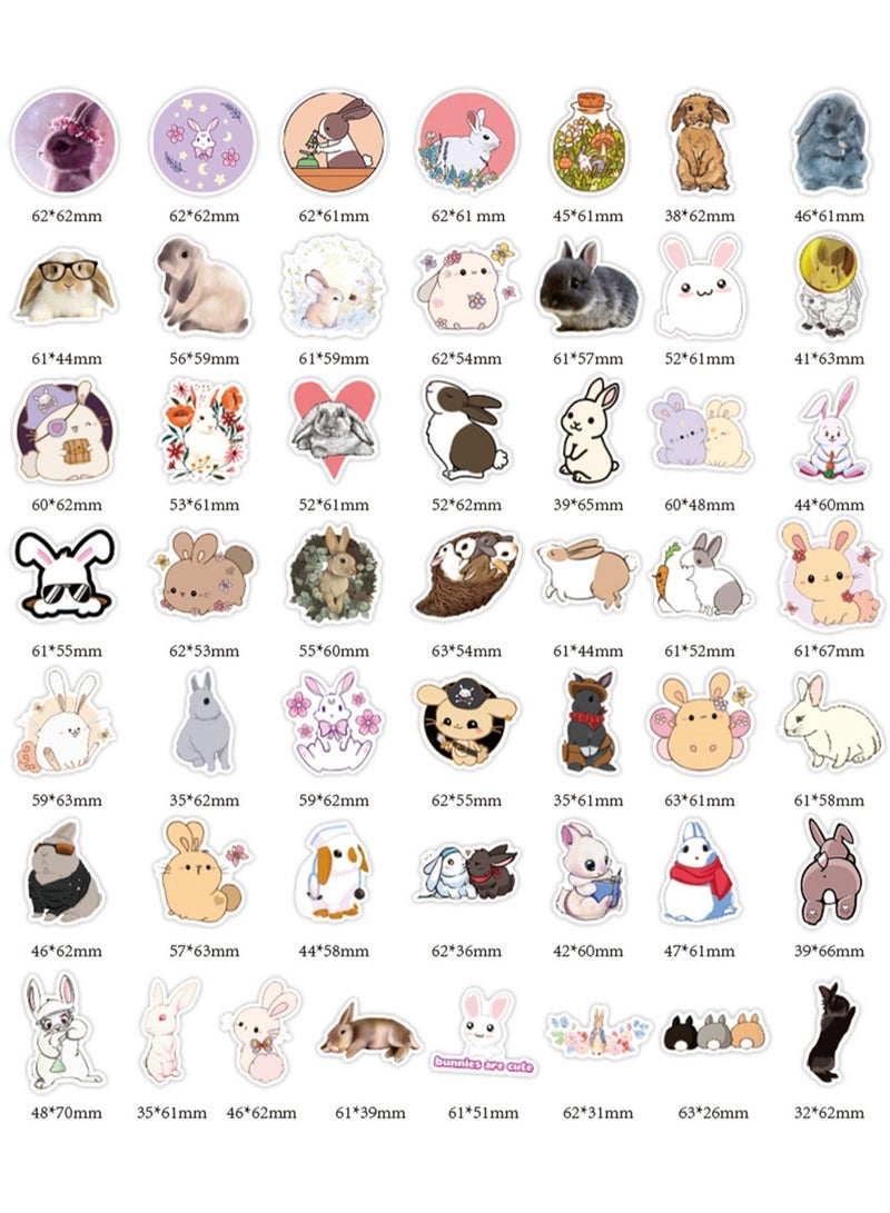 50 Pieces Cute Rabbit Stickers Cartoon Bunny Stickers Waterproof Vinyl Daily Life Rabbit Laptop Sticker Assorted Colorful Rabbit Sticker Pack Party Favors for Kids Teens Water Bottle Phone Case - Image 2