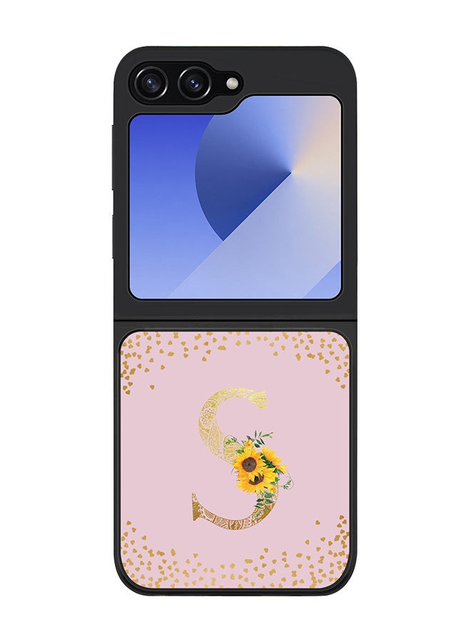 Stylizedd Rugged Black edge case for Samsung Galaxy Z Flip7 FE, Slim fit Case Flexible Cover - Custom Monogram Initial Letter Floral Pattern Alphabet - S (Pink ) - Image 1