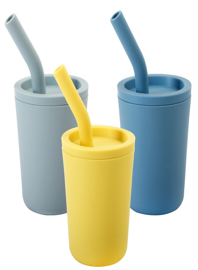 Youngever 3 Pack Silicone Kids Cups with Straws and Lids, 4 Ounce Silicone Kids Drinking Cups, Unbreakable Toddler Cups - Image 1