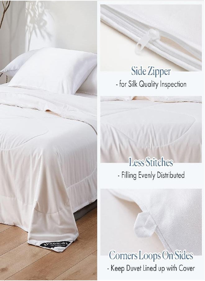 Mommesilk - Mommesilk Mulberry Silk Comforter/Duvet/Quilt, 100% Pure Long Strand Silk Filling and Royal Cotton Cover, Soft Breathable, Silk Weight 1.5kg Queen Size 87x90 Inch, All Seasons - Image 1