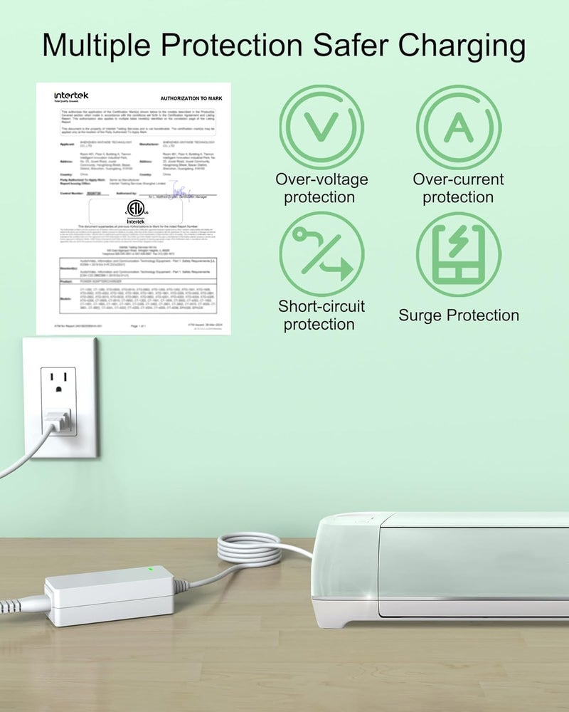 VHBW Power Cord for Cricut Explore air 2, Expression 2, Maker, Explore Air, Explore One Create Cake Mini Original Replacement for Cricut Maker KSAH1800250T1M2 Cutting 18V Charger Power Supply (White) - Image 3